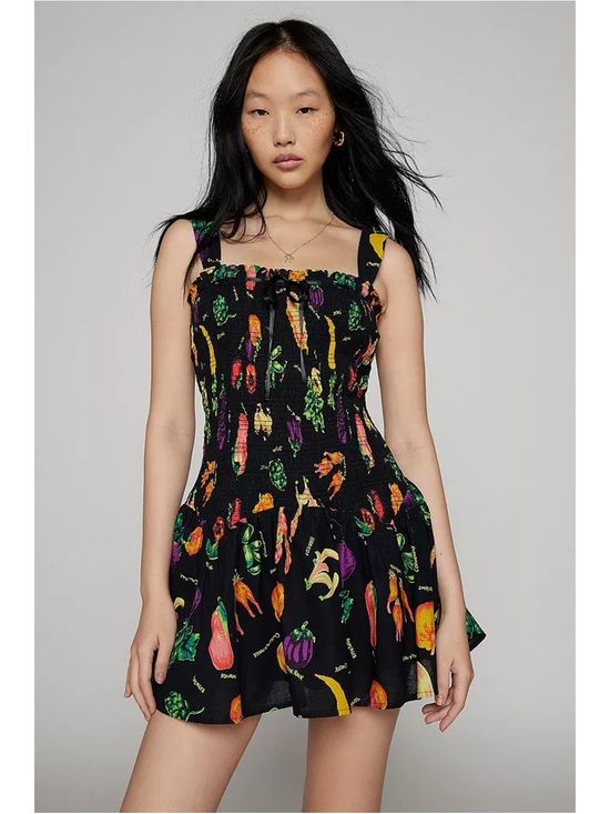 Urban Outfitters Dresses & Skirts - NWT UO Kimchi Blue Suzette Smocked Turnips Mini Dress Fruit Vegetable Print S